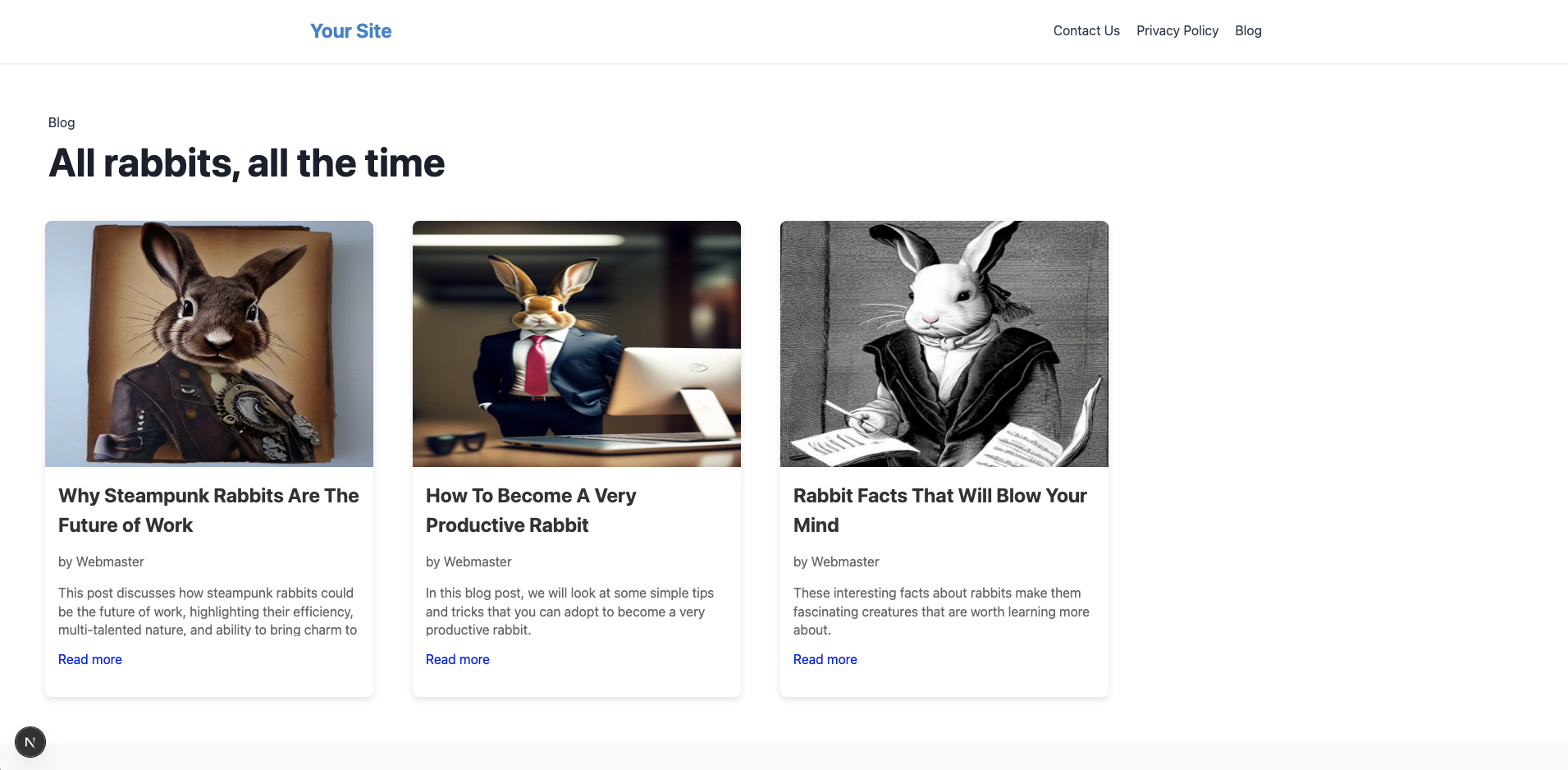 Preview of the blog page